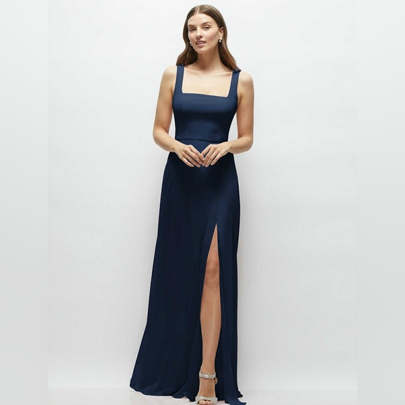 Navy Blue Satin Maxi Dress - Picture 1 of 3